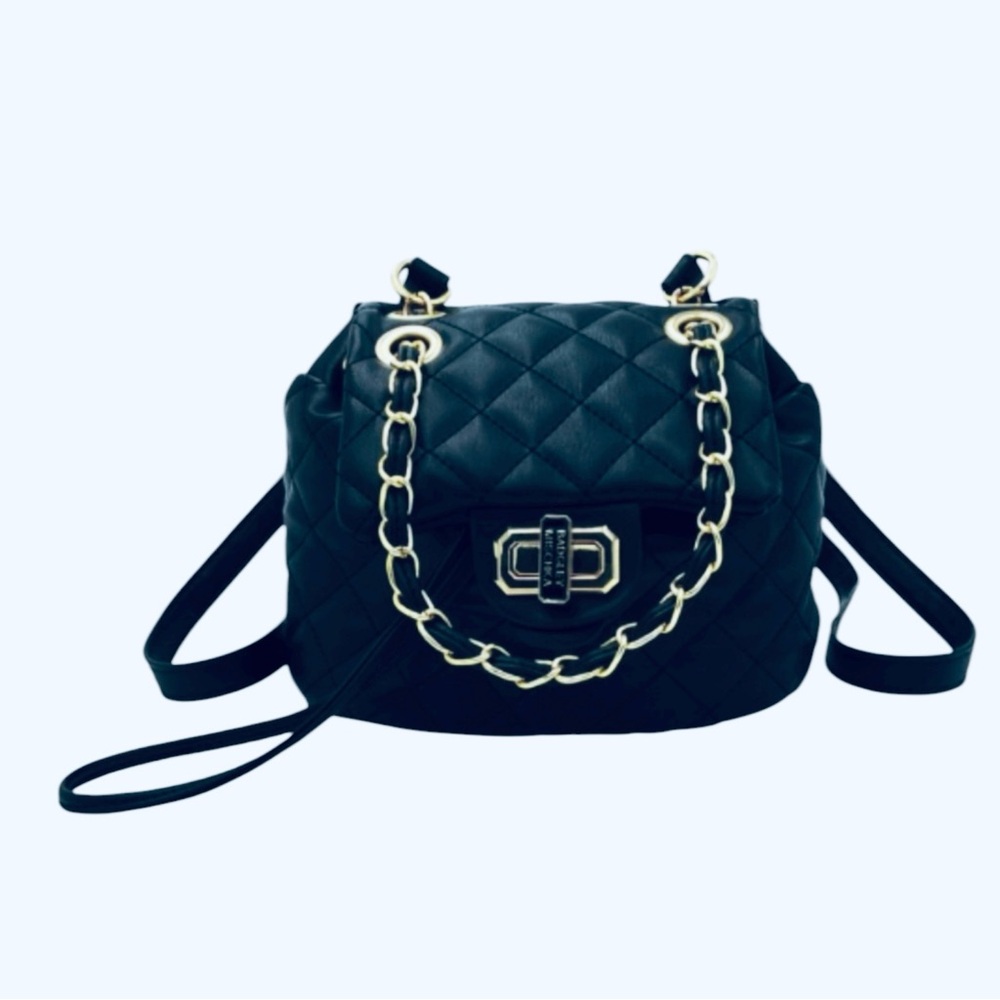 Badgley Mishka Mini Black Quilted Backpack with Gold Chain Handle‎ & Straps